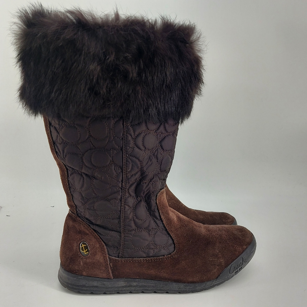 Coach Talen brown suede and fur size zip boots size 7.5
